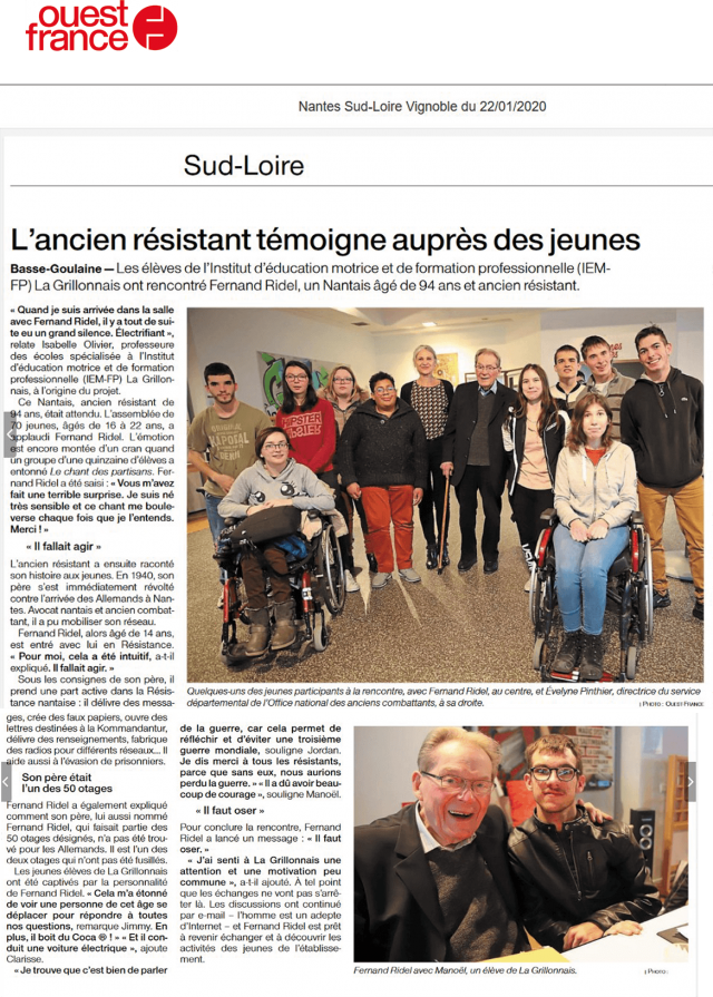 Article dans Ouest-France le 22 janvier 2020