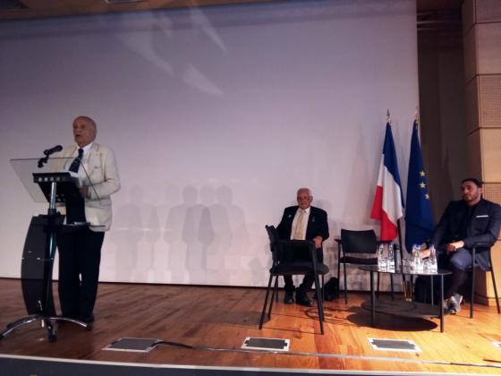 Les conférenciers : Michel Anfrol à gauche, Adrien Allier à droite, Jean-Pierre Valéry au milieu